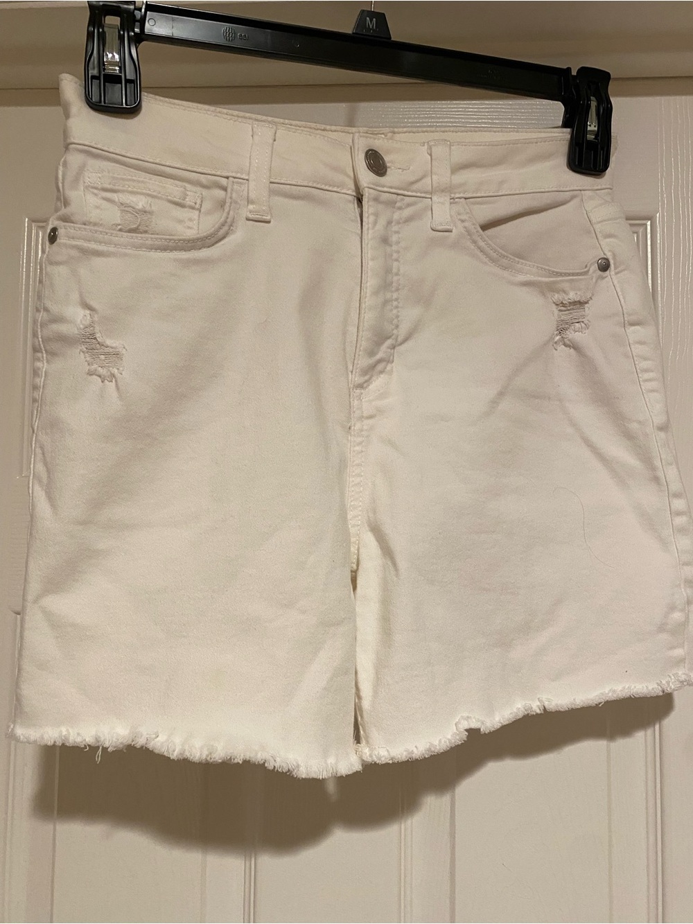 White High-Rise Distressed Denim Shorts - Women
